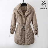 外贸原单纯色冬欧单女士薄款长款棉衣腰带修身大码保暖棉风衣外套