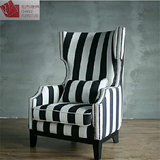 新品布艺黑白条纹老虎椅会所高背椅单人欧式个性复古沙发设计师
