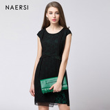 NAERSI/娜尔思女装夏装新款雪纺蕾丝假两件连衣裙无袖连衣裙