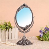 欧式金属镜子台式大号双面化妆镜复古公主镜高清椭圆梳妆镜美容镜