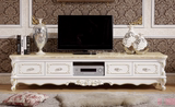 欧式电视柜法式白色描金描银大理石电视柜实木地柜1.6米-2.4米