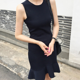 市舶司 韩国代购女装2016夏装新款无袖纯色鱼尾包臀连衣裙SR14415