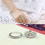 韩国韩版公主皇冠水钻戒指2件套组合指环配饰女小饰品立体镶钻