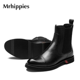 Mrhippies冬季男靴真皮进口牛皮中筒靴套脚英伦时尚潮流皮靴黑色