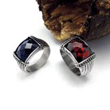 钢饰品钛钢戒指指环男女镶钻情侣欧美个性戒指潮流石榴红蓝宝石钛