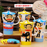 卡通创意陶瓷水杯大容量情侣杯子小黄人大嘴猴龙猫带盖勺咖啡杯
