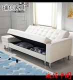 瑞信小户型多功能两用双人单人沙发PU皮布艺储物可折叠沙发床组合