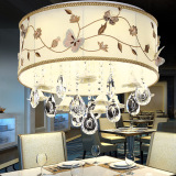 韩式水晶led吸顶灯创意餐厅灯圆形布艺主卧室灯具浪漫温馨房间灯
