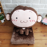 卡通可爱猴子抱枕毯子两用珊瑚绒三合一加厚毛绒毯办公室靠垫被子