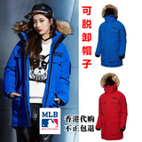 香港代购MLB中长款工装羽绒服女 韩国加厚毛领情侣棒球服潮男外套