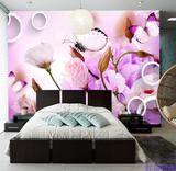 紫色花朵蝴蝶水纹倒影电视背景墙家居酒店卧室大型无纺布墙纸壁画