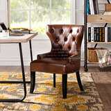 [W]奇居良品 实木家具汉尼顿系列现代简约美式PU皮包扣单椅餐椅h