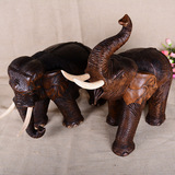 泰国柚木工艺品 东南亚摆件风水大象手工雕刻大象 实木木雕象一对