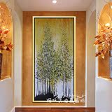 高档油画欧式手绘玄关装饰画竖版挂画有框客厅简欧无框抽象发财树