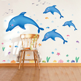 卡通动漫可爱海豚可移除墙贴纸 儿童卧室温馨床头客厅背景贴画