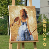 新款diy数字油画包邮客厅风景唯美人物手绘装饰画40*50拉提琴少女