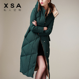 XSA欧美2015冬新款女士长款羽绒服过膝蒙口羽绒衣连帽加厚外套