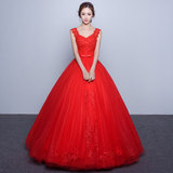 红色婚纱礼服2016春新款韩式双肩修身齐地新娘结婚高档显瘦出门纱