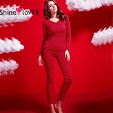 爱慕心爱品牌正品情侣女款棉质加绒加厚红色保暖内衣套装SL74012