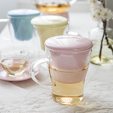 摩登主妇 彩泥系列耐热玻璃马克杯 过滤花茶杯水杯 带盖马克杯
