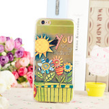 欧美油画向日葵iPhone6/6s plus手机壳 个性浮雕文艺清新硅胶软壳