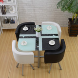 时尚钢化玻璃餐桌椅藤编椅子一桌四椅西餐桌 快餐桌椅组合可定制
