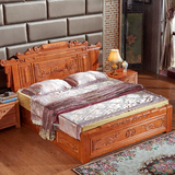 明清古典仿古家具雕花床1.8M双人实木床中式现代简约婚庆床橡木床
