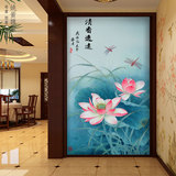 新中式荷花莲花壁纸定制客厅玄关门厅背景墙纸无缝壁画墙布壁布