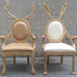 厂家直销美式鹿角休闲圆背椅个性形象实木雕刻餐椅兔子椅样板家具