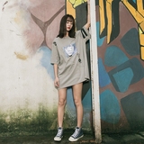 韩版BF原宿风中长款短袖T恤女装夏季学生宽松印花体恤上衣潮 T111