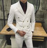 2016新款男士西服三件套装韩版纯色双排扣西装马甲裤子男修身外套