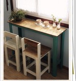 地中海吧台咖啡桌椅彩色实木吧台做旧阳台实木吧台复古家用餐桌椅