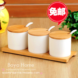 ◆包邮 日式简约 小清新 调味罐 陶瓷 调料罐三件套装 调味盒盐罐