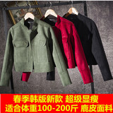 2015韩版新款特超大码女装200斤胖mm春秋外套超显瘦虎皮短款夹克
