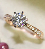 18k白金超白D色莫桑石钻石戒指克拉经典六爪群镶真钻碎钻女友礼物