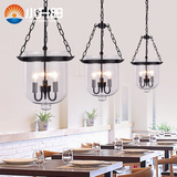 餐厅灯吊灯现代简约饭厅灯吧台创意个性北欧美式风格玻璃灯具三头