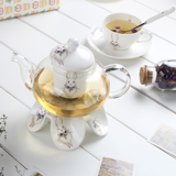 正品骨瓷耐热无烟加热陶瓷玻璃水果花茶壶带过滤欧式下午茶茶具