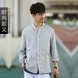 【时尚起义】韩国代购男装2016夏韩版流行薄款圆领长袖衬衫691253
