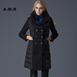 A．M．R/艾米瑞女装冬款时尚个性拼接狐狸毛毛领羽绒服