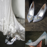 520 灰姑娘的水晶鞋 奥地利彩色水钻 羊皮内里细跟婚鞋超炫34－39