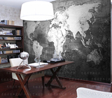 厅酒吧奶茶店背景墙纸大型壁画无纺布3d复古怀旧黑白世界地图西餐