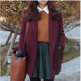 冬装新款韩版毛呢外套女学生甜美短款修身休闲加厚百搭酒红色呢子