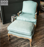 美式布艺单人沙发椅子法欧式客厅休闲椅实木老虎椅懒人椅扶手躺椅