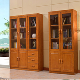 全实木书柜 两门三门转角书橱 书桌架组合橡木家具