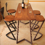 美式乡村铁艺吧台桌椅 实木复古做旧咖啡厅桌椅 创意餐桌组合家具