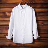 薄款男士长袖衬衫春秋加肥加大码修身纯白色打底衫胖衬衣小清新潮