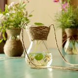 法式乡村复古麻绳创意水培绿萝玻璃花瓶透明水培风信子花瓶批发E