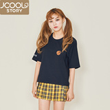 韩国夏季卡通刺绣纯棉五分中袖T恤女宽松短袖学生简单韩版上衣潮