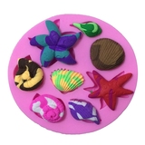 海螺贝壳硅胶模具翻糖巧克力蓝色海洋风海星蛋糕装饰烘焙工具