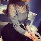 秋装2015新款韩版显瘦高领毛衣女冬天针织衫长袖蕾丝打底衫厚